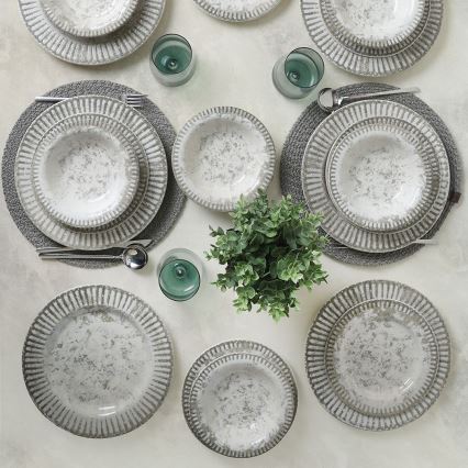 Set de masă, 18 piese, gri/ceramică