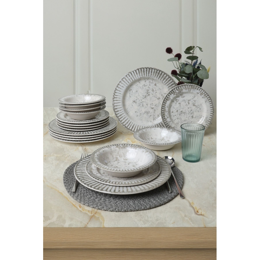 Set de masă, 18 piese, gri/ceramică
