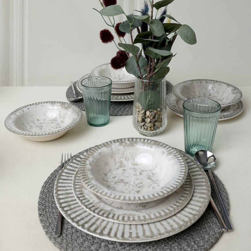 Set de masă, 18 piese, gri/ceramică