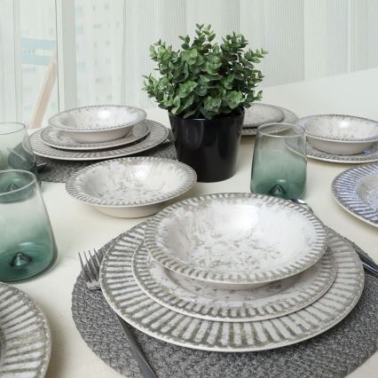Set de masă, 18 piese, gri/ceramică