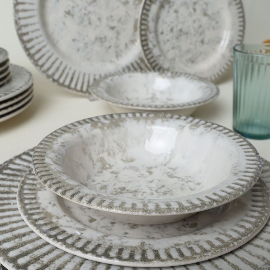 Set de masă, 18 piese, gri/ceramică
