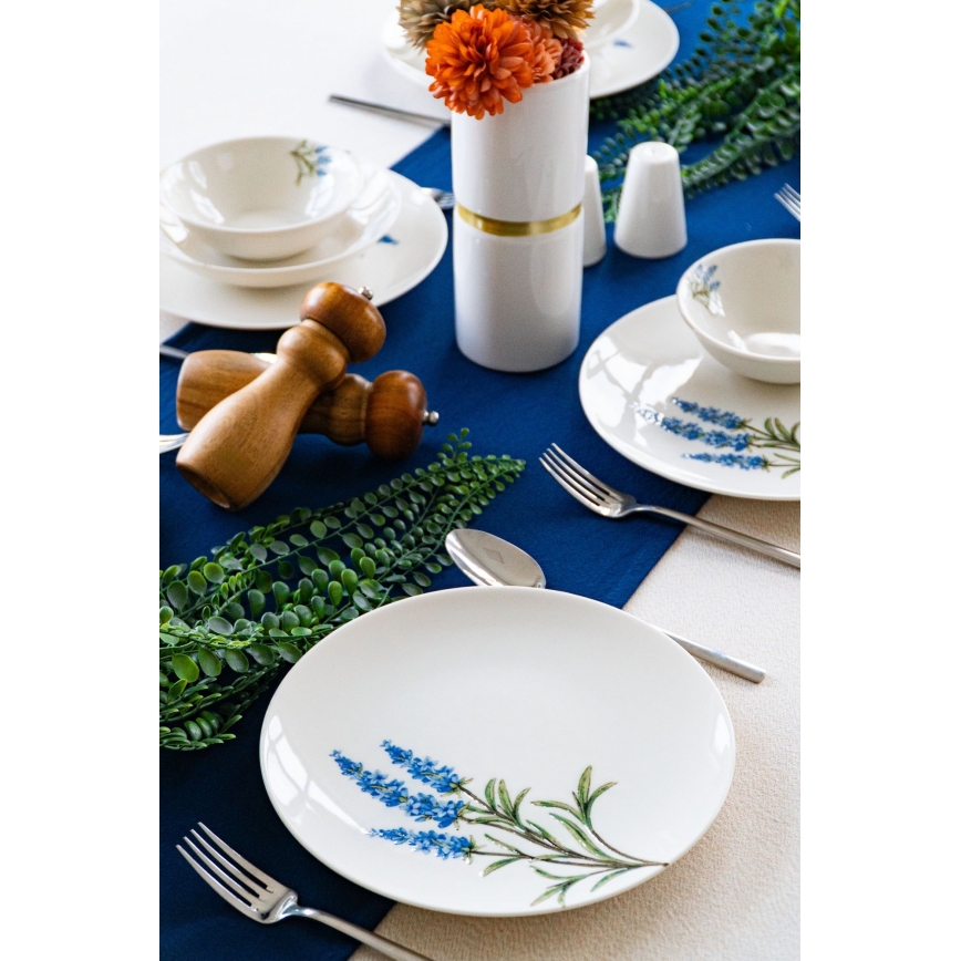 Set de masă, 18 piese, porțelan, alb/albastru/verde