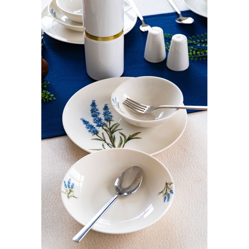 Set de masă, 18 piese, porțelan, alb/albastru/verde