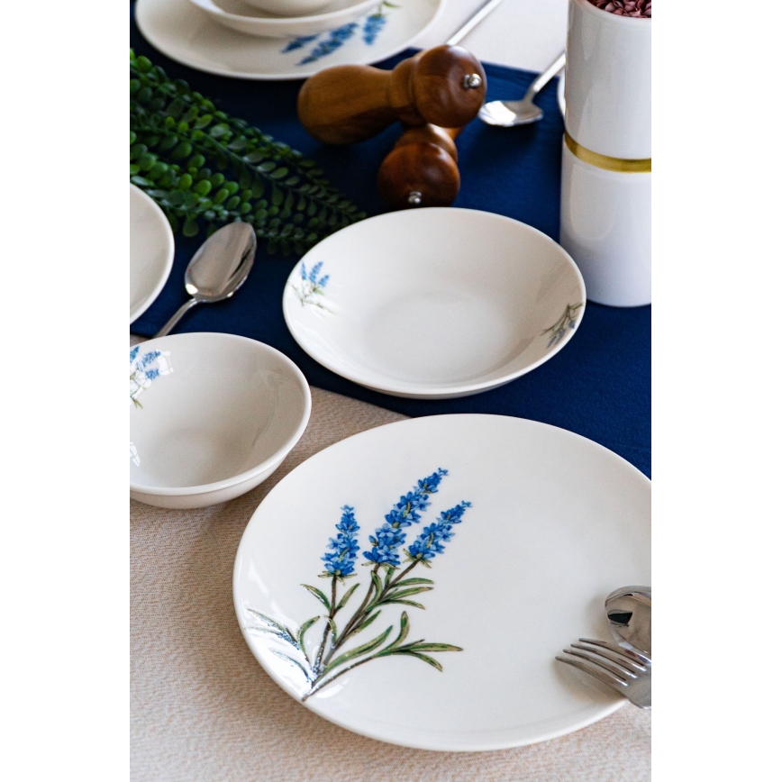 Set de masă, 18 piese, porțelan, alb/albastru/verde