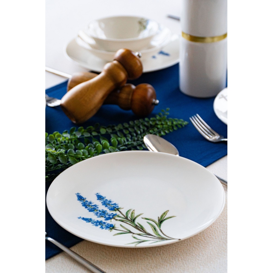 Set de masă, 18 piese, porțelan, alb/albastru/verde
