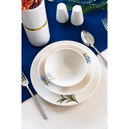 Set de masă, 18 piese, porțelan, alb/albastru/verde