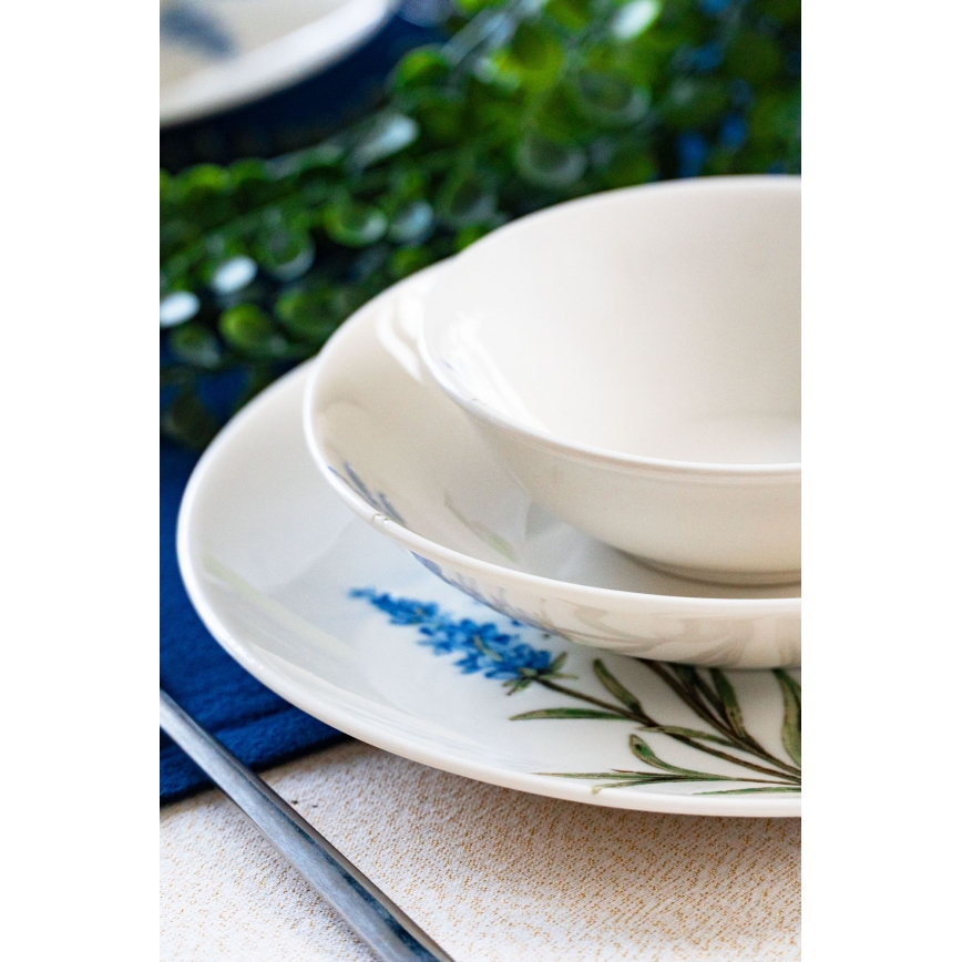 Set de masă, 18 piese, porțelan, alb/albastru/verde