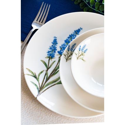 Set de masă, 18 piese, porțelan, alb/albastru/verde