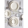 Set de masă 18 piese, porțelan, alb/argintiu