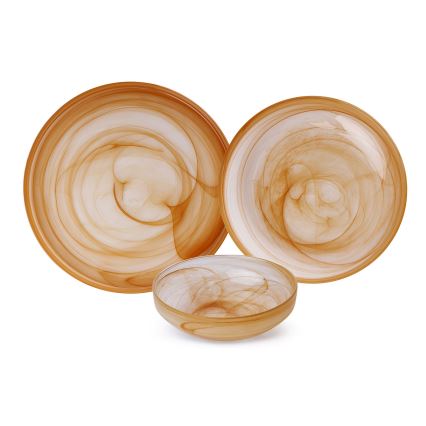 Set de masă 18 piese portocaliu/sticlă