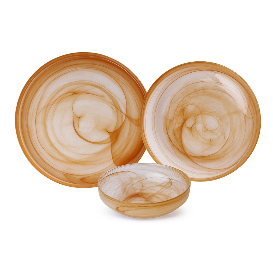 Set de masă 18 piese portocaliu/sticlă