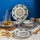 Set de masă, 24 de piese, din porțelan, alb/albastru/galben