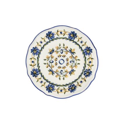Set de masă, 24 de piese, din porțelan, alb/albastru/galben