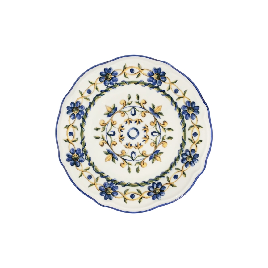 Set de masă, 24 de piese, din porțelan, alb/albastru/galben