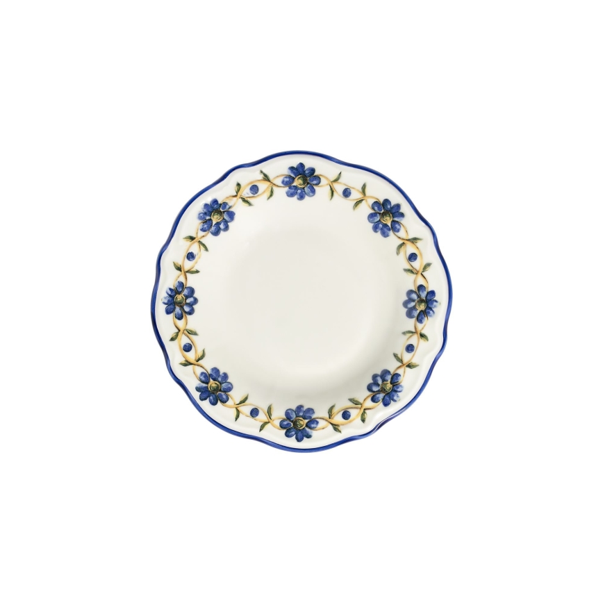 Set de masă, 24 de piese, din porțelan, alb/albastru/galben