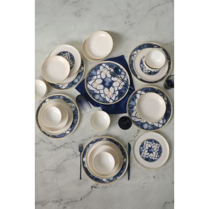 Set de masă, 24 piese, alb/albastru, ceramică