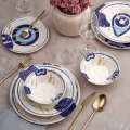 Set de masă 24 piese alb/albastru/ceramică