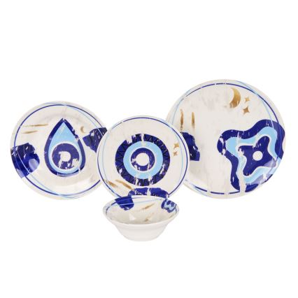 Set de masă 24 piese alb/albastru/ceramică