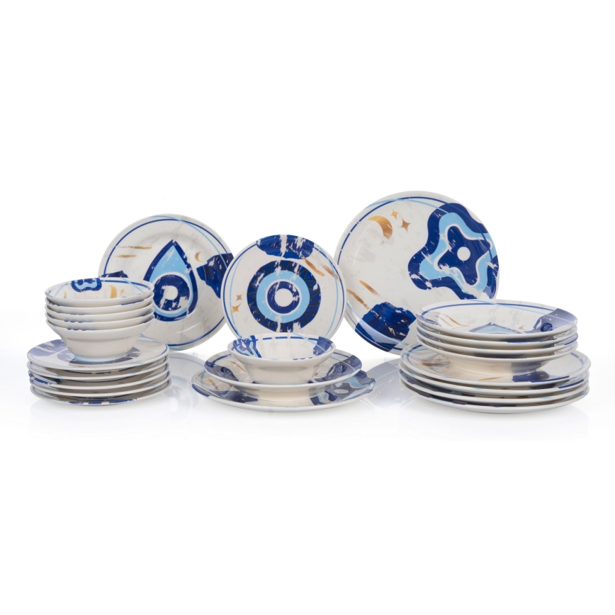 Set de masă 24 piese alb/albastru/ceramică