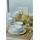 Set de masă 24 piese alb/auriu/ceramică vitrificată