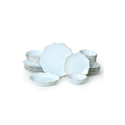 Set de masă 24 piese alb/auriu/ceramică vitrificată