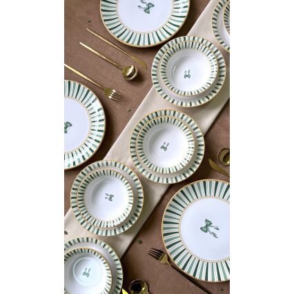 Set de masă 24 piese alb/verde/auriu/ceramică