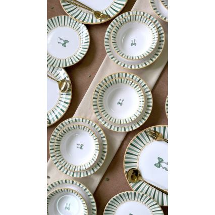 Set de masă 24 piese alb/verde/auriu/ceramică