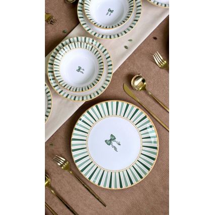 Set de masă 24 piese alb/verde/auriu/ceramică