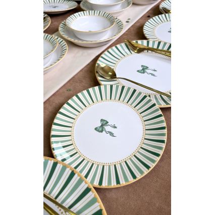 Set de masă 24 piese alb/verde/auriu/ceramică