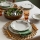 Set de masă 24 piese alb/verde, din porțelan