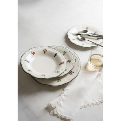 Set de masă 24 piese alb/verde, din porțelan
