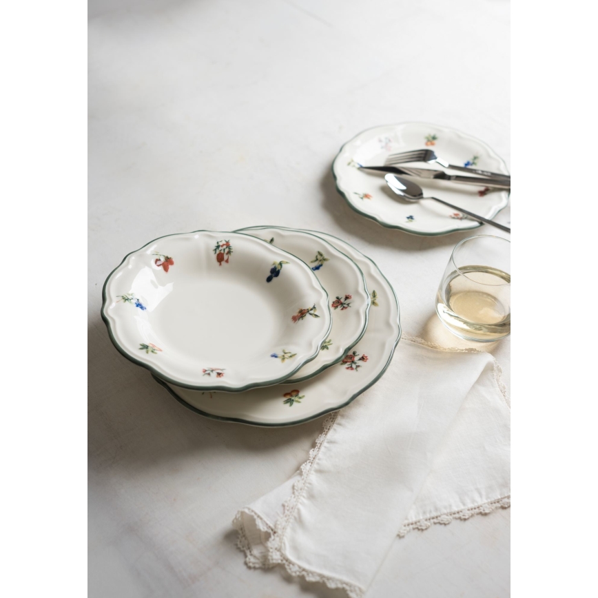 Set de masă 24 piese alb/verde, din porțelan