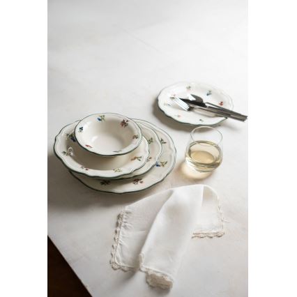 Set de masă 24 piese alb/verde, din porțelan
