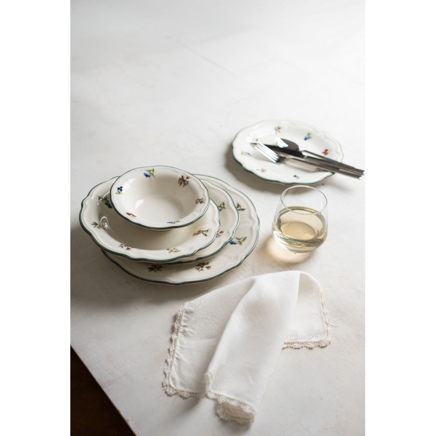 Set de masă 24 piese alb/verde, din porțelan