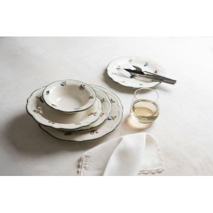 Set de masă 24 piese alb/verde, din porțelan