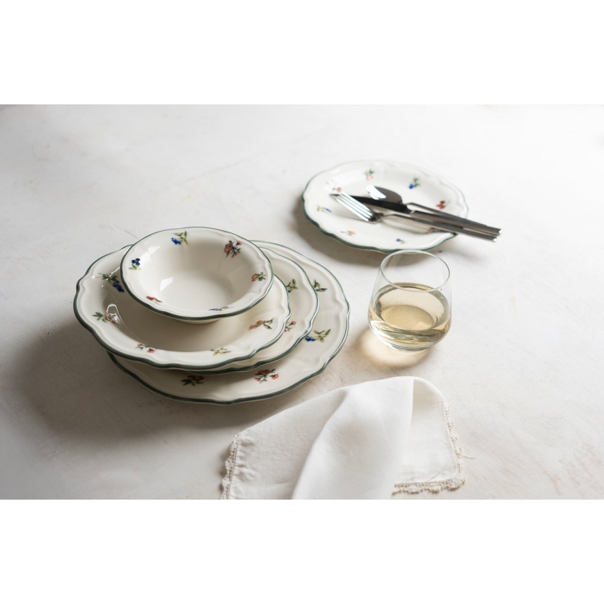 Set de masă 24 piese alb/verde, din porțelan