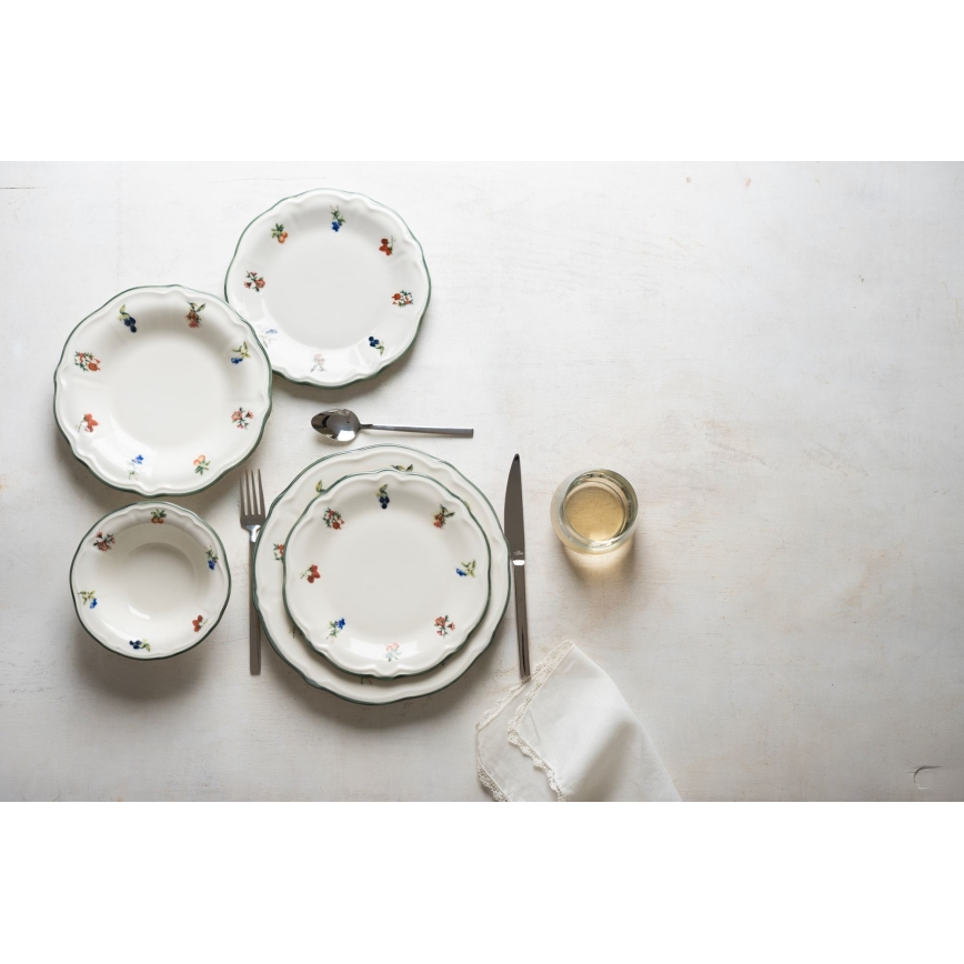 Set de masă 24 piese alb/verde, din porțelan