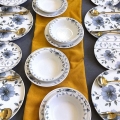 Set de masă, 24 piese, ceramică, alb/albastru
