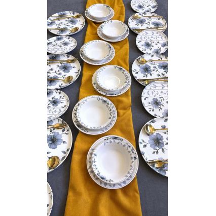 Set de masă, 24 piese, ceramică, alb/albastru