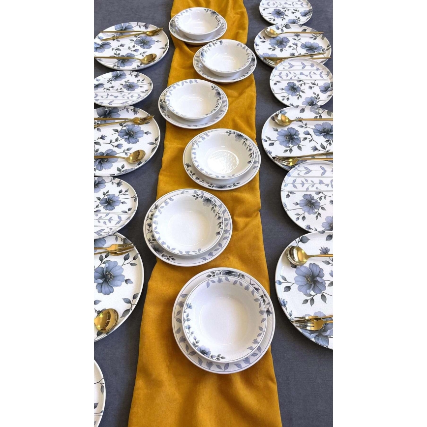 Set de masă, 24 piese, ceramică, alb/albastru