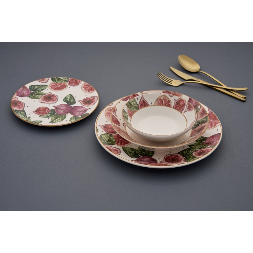 Set de masă 24 piese, ceramică, roșu/alb/verde