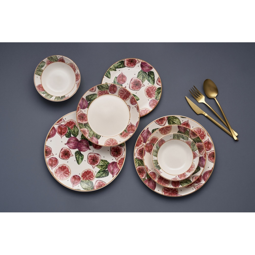 Set de masă 24 piese, ceramică, roșu/alb/verde