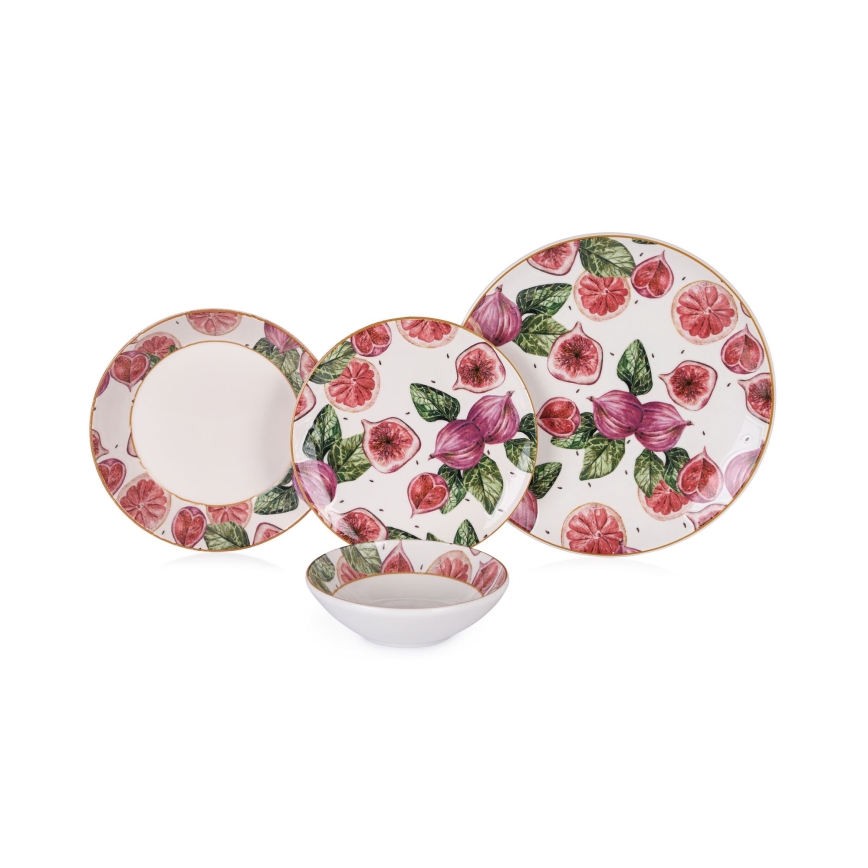 Set de masă 24 piese, ceramică, roșu/alb/verde