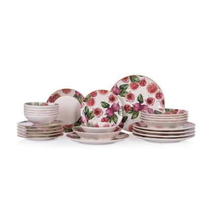 Set de masă 24 piese, ceramică, roșu/alb/verde