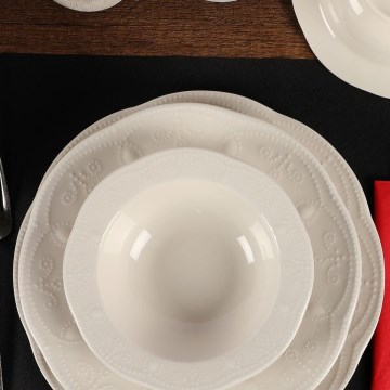 Set de masă, 24 piese, crem, din porțelan