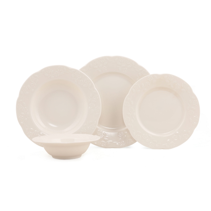 Set de masă 24 piese crem/porțelan