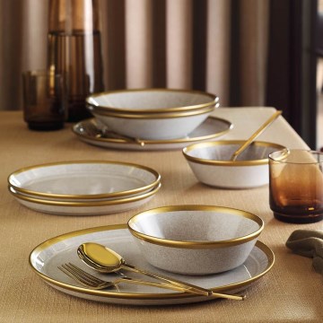 Set de masă, 24 piese, gri/auriu, porțelan