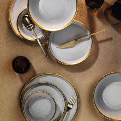Set de masă, 24 piese, gri/auriu, porțelan