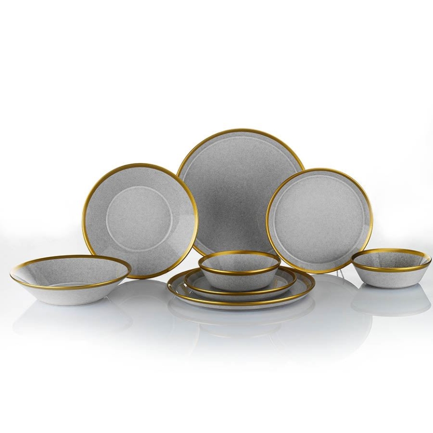 Set de masă, 24 piese, gri/auriu, porțelan