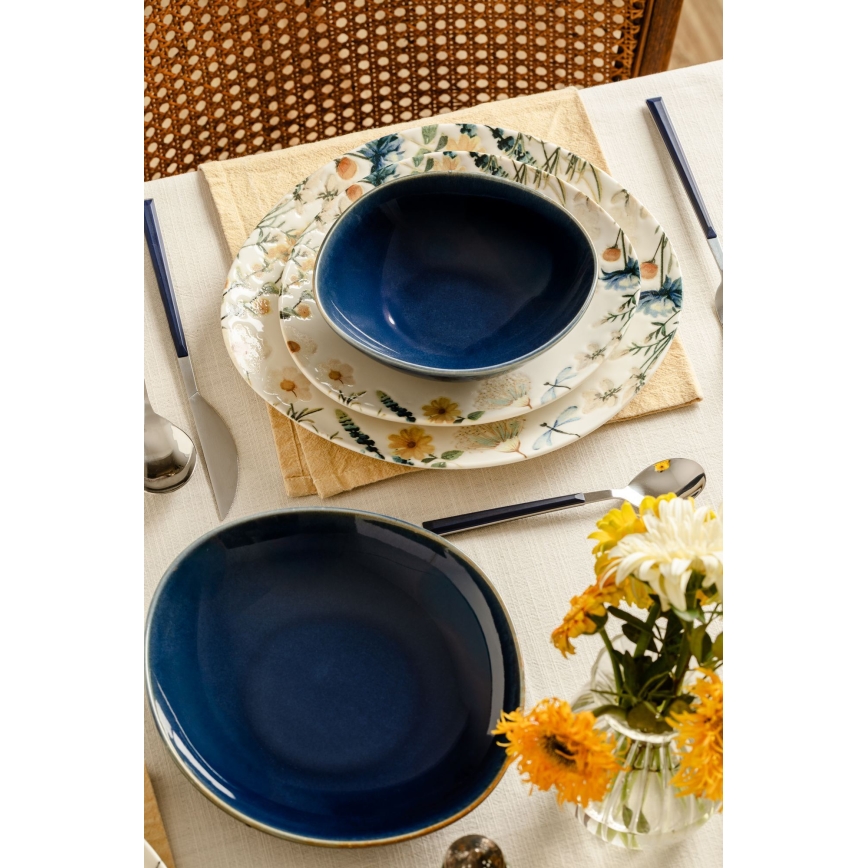Set de masă 24 piese multicolor/albastru/porțelan